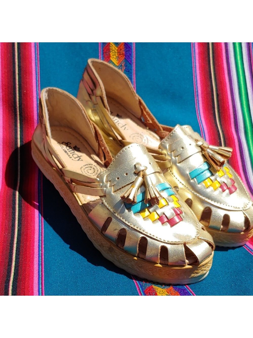 Traditional Women's Mexican Huarache Sandals in Gold Multicolor size 9